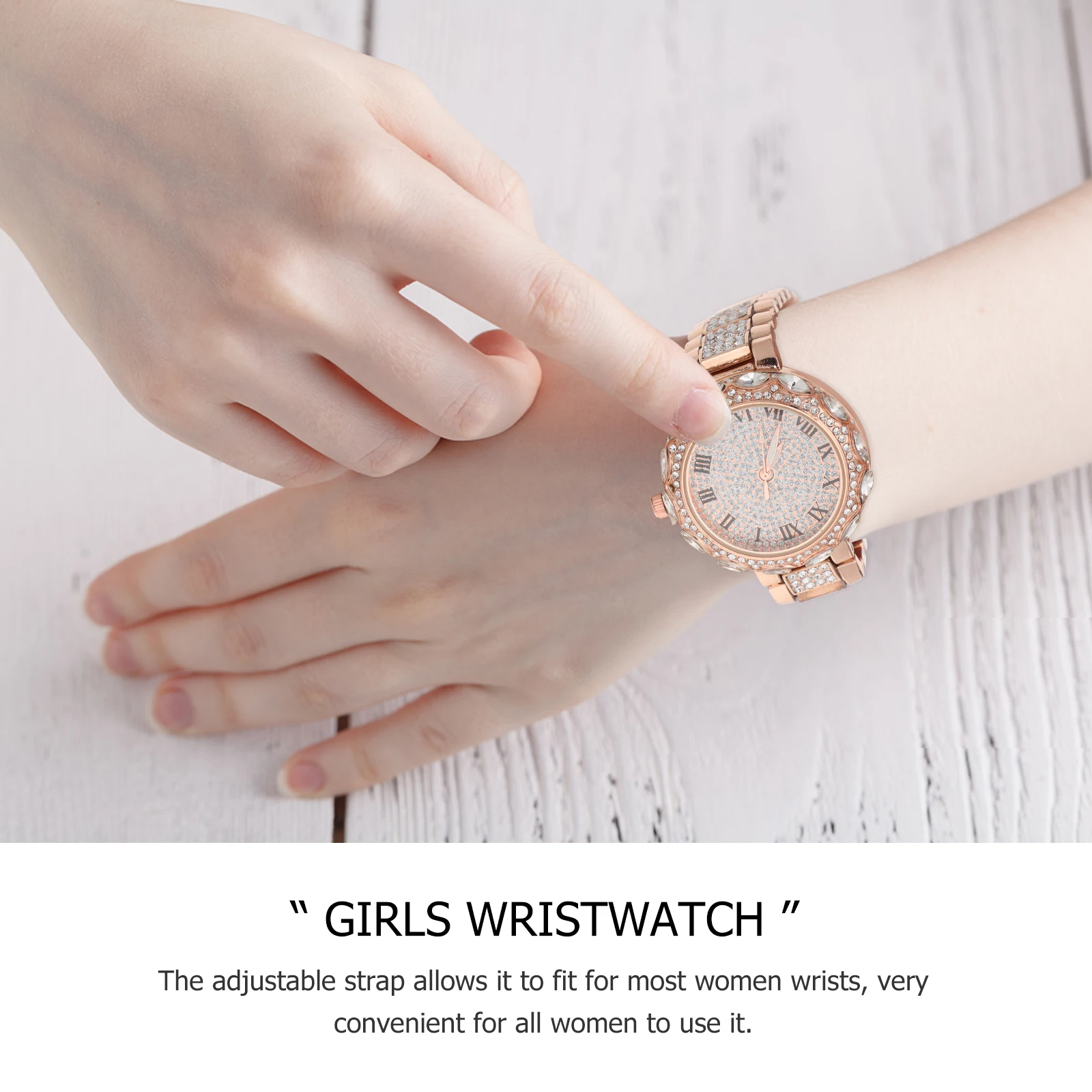 

Rhinestone Watch Fashion Girls Wristwatch Students Quartz Lady Timepiece Elegant Simple Design Adjustable Strap