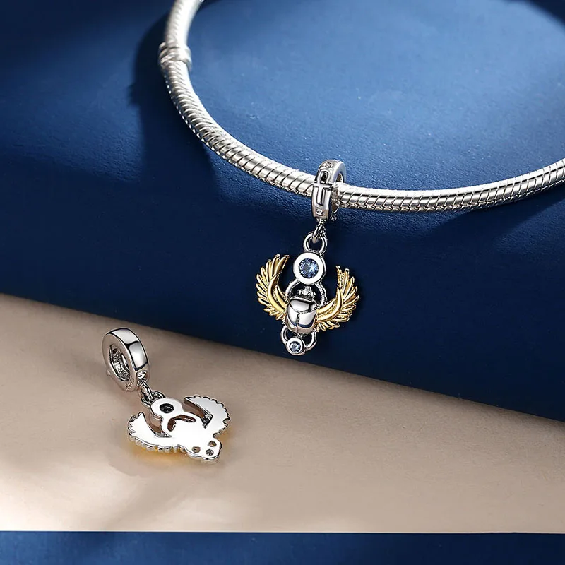 خنفساء مصرية مقدسة تتدلى سحر للنساء ، الخرز الفضي الإسترليني ، يناسب أساور سلسلة الثعبان والقلائد والمجوهرات #5