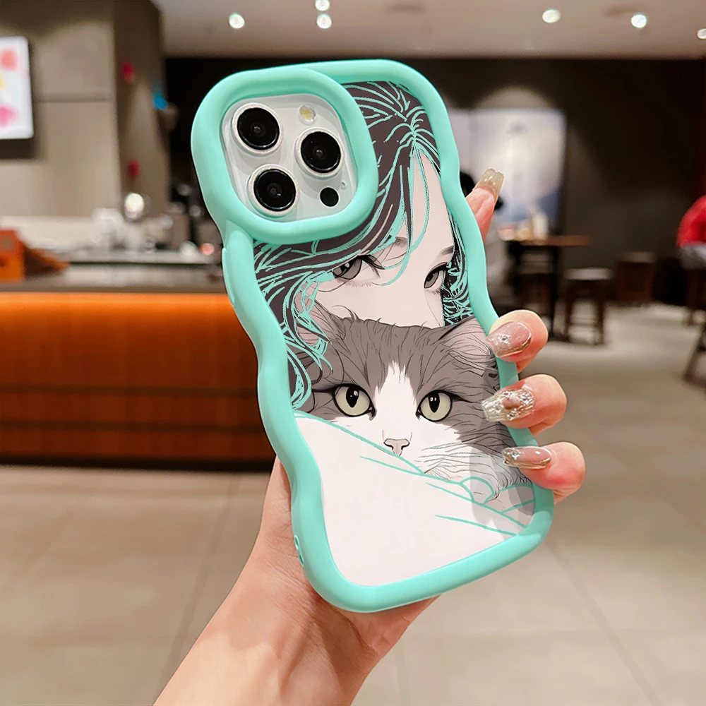 Funda de teléfono de chica de Anime para iPhone 16, 15 Pro Max, 14, 13, 12, 11 Pro Max, XS Max, XR, X, 7, 8 Plus, diseño elegante, funda de silicona suave