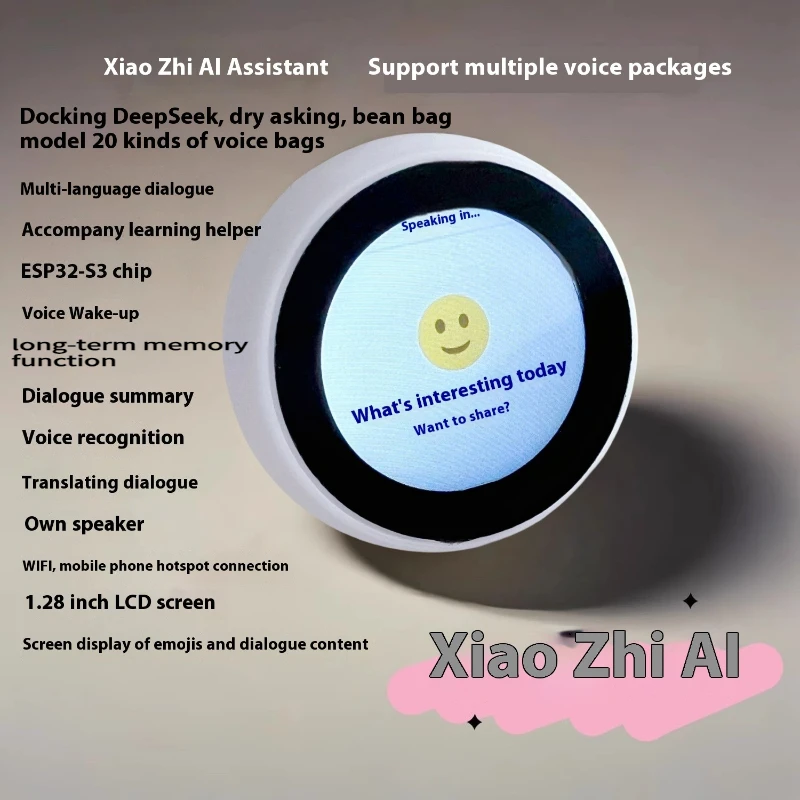 XiaoZhi AI-ESP32 Robot compagno AI WiFi intelligente con schermo da 1,28" - Assistente vocale e interazione emotiva per un facile chat domestico
