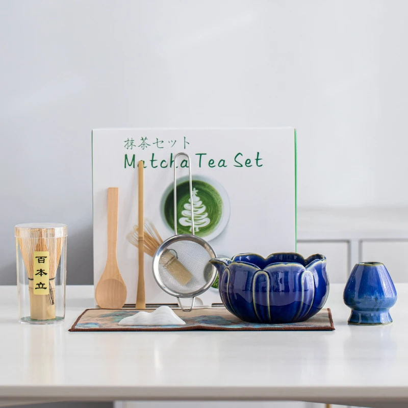 8pcs/set Japanese Matcha Set Teaware Matcha Bowl Tea Stirrer with Teaspoon Filter Screen Tea Brush Elegant Teaset with Gift Box