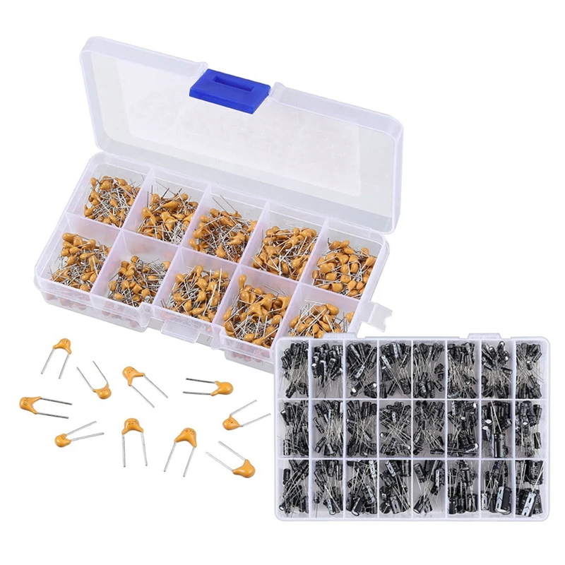 1100PCS 0.1Μf-1000Μf 24Values 16-50V 500Pcs Electrolytic Capacitor Assorted Kit And 600Pcs Monolithic Capacitor Kit