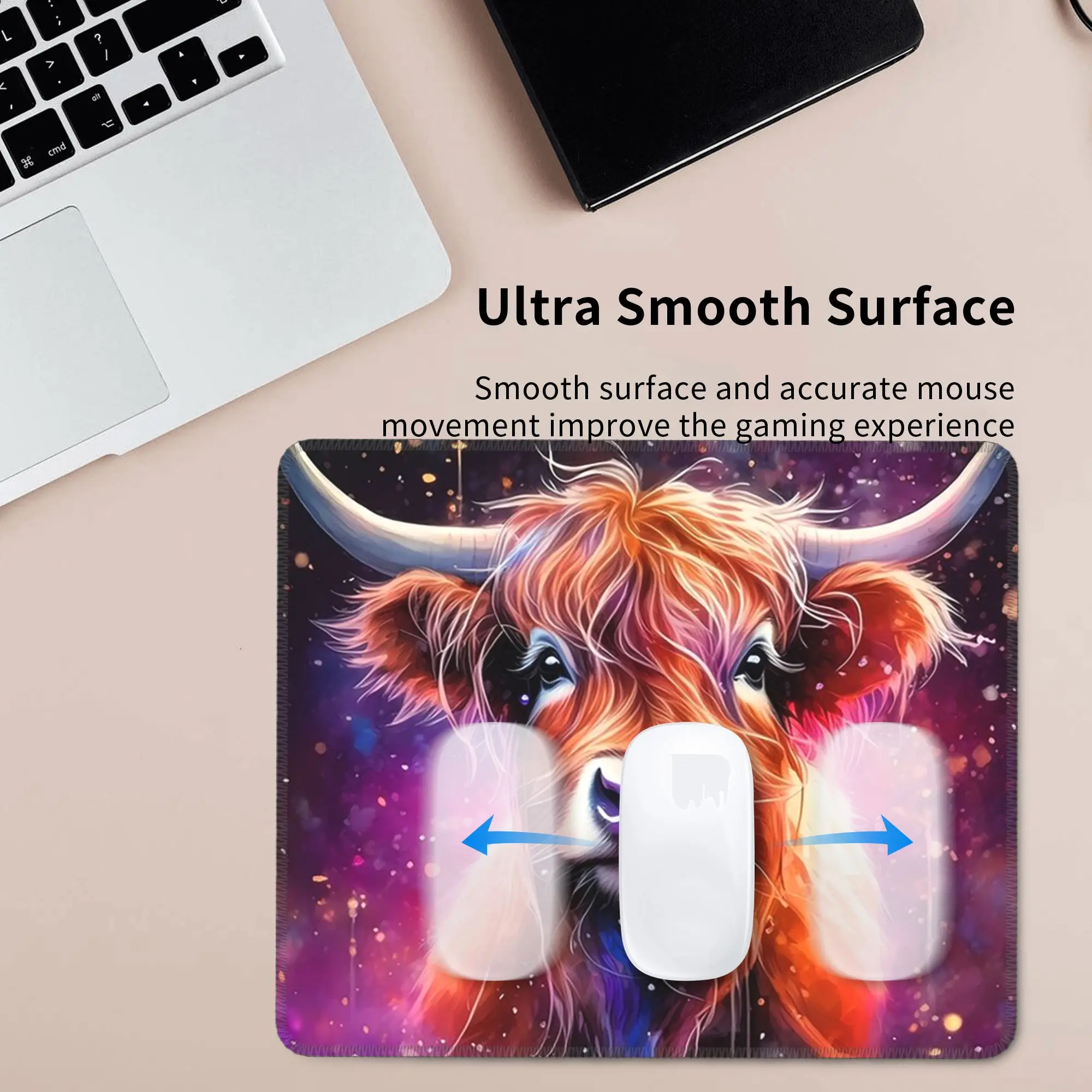 Highland Cow In Magical Forest Night Design Mouse Pad Computer Keyboard Mouse Mat Gaming PC Laptop Desk Mat Office Table Mats