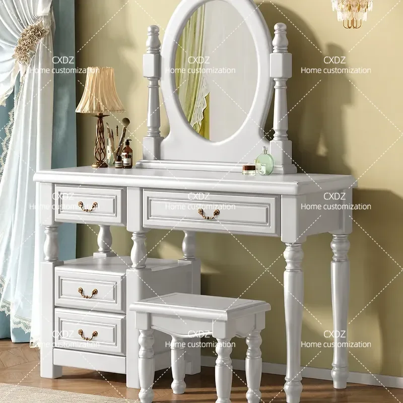 American Retro Solid Wood Dresser Makeup Table Modern Simple Light Luxury Bedroom Storage Cabinet Integrated Vanity Desk