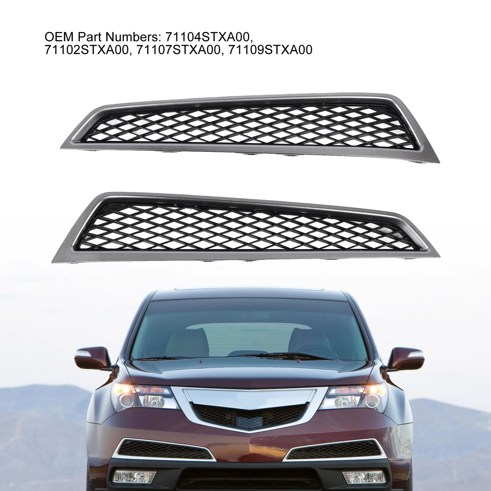 4PCS Front Bumper Lower Grille Mesh And Molding Kit Enhances Appearance Long Durability 71104STXA00 For Acura MDX 2010 To 2013