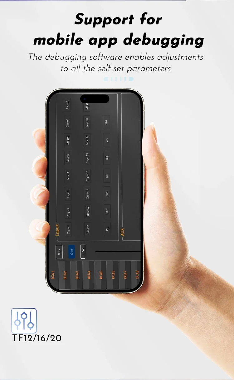 Paulkitson TF20 Digitalmixer 20-Kanal-Audiomixer Motorisierter Fader Digitale Mischkonsole DSP Bluetooth OTG Live-Streaming – Detail 4