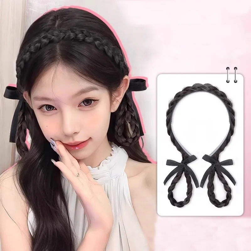 

New Women's All-in-One Headband Wig - Internet-Famous Seamless Simulation Double Twisted Braids with Bowknot