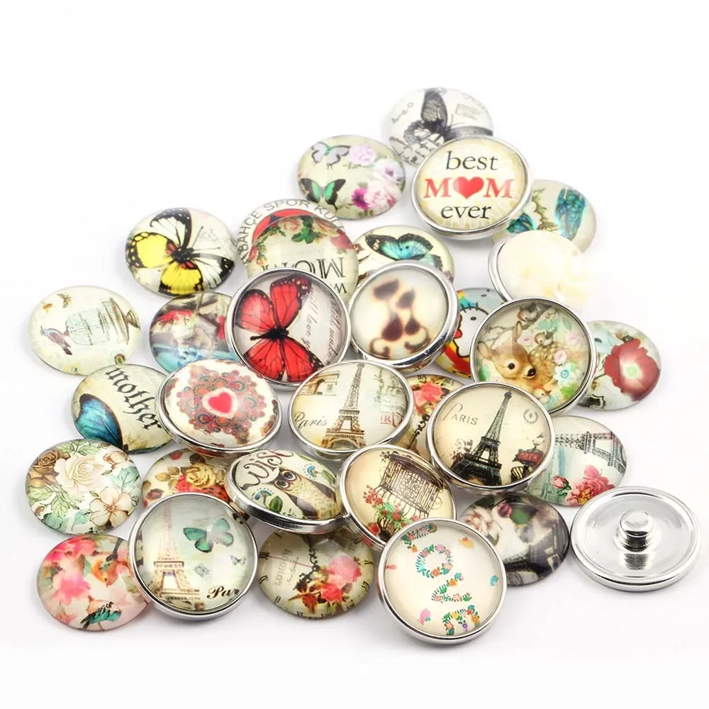 50pcs/lot Clearance Price Mixed Color 18mm Metal Glass Crystal Snap Button Jewelry DIY Charm Bracelet Necklace Wholesale