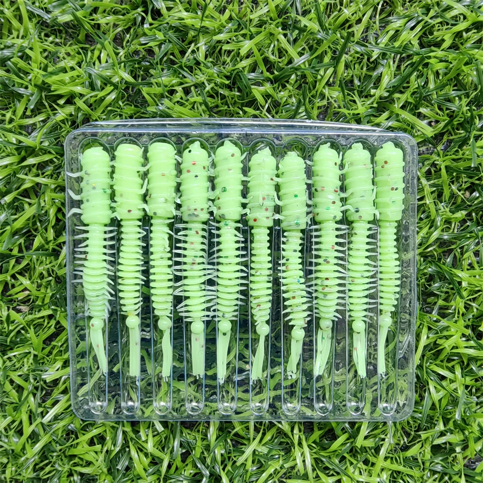 MUKUN Wurmköder, 10 Stück, Mini-Köder, 45 mm, 0,4 g, weicher Silikonköder, künstliche Larve-Gummi-Köder, Wobbler, Bass-Angelköder – Detail 14