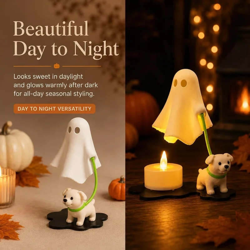 3D Printing Ghosting - 3Dプリント犬を連れて歩く幽霊の装飾品 面白いオーナメント ハロウィンデコレーション かわいいクリエイティブな幽霊フィギュア ホリデーパーティーシーン
