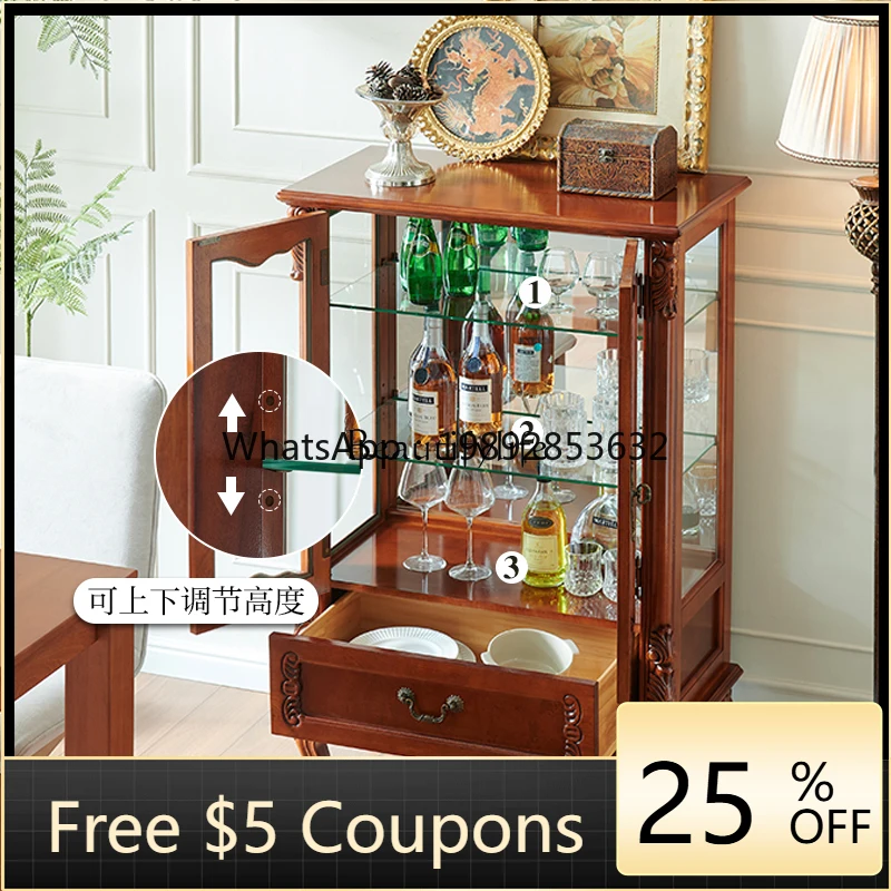 

FF American solid wood home wine cabinet retro floor glass display cabinet