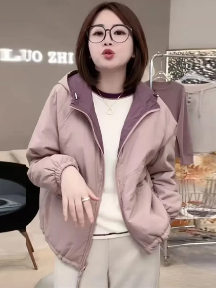 

Thiened Cotton Jaet Double-Sided Wearable Hooded Winter Coat Sli plus Size for Middle-Aged And ly Women