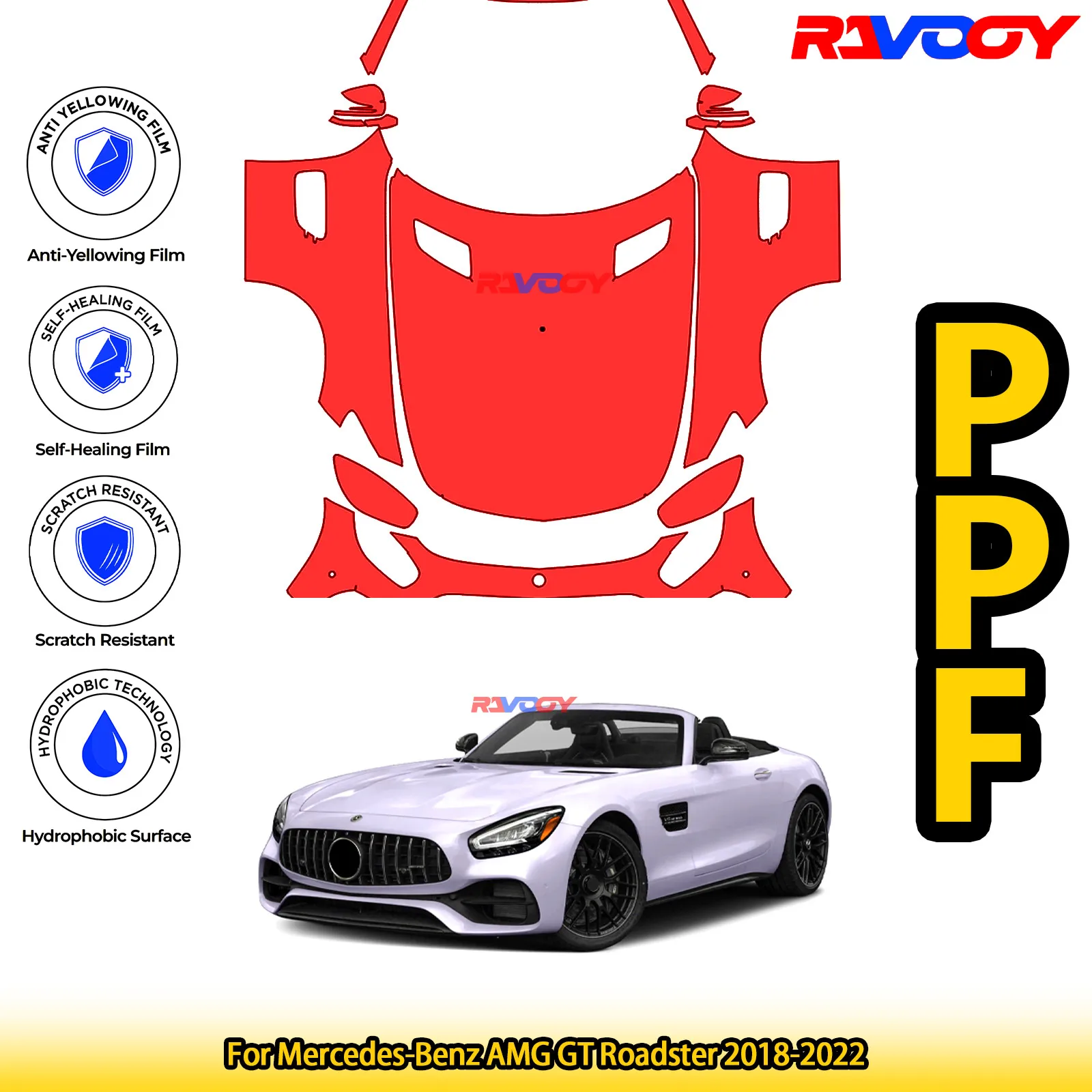

For Mercedes-Benz AMG GT Roadster 2018-2022 Glossy Matte Black Precut front PPF Kit Paint Protection Film