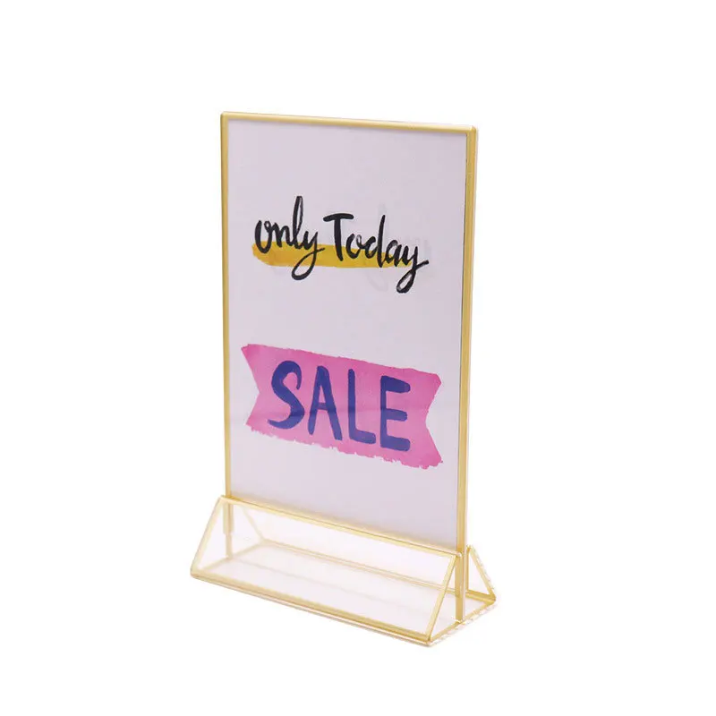 Acrylic Label Holder With Gold Border Desktop Logo For Wedding Table Number, Party, Wedding, And Dining Table Menu Display Board