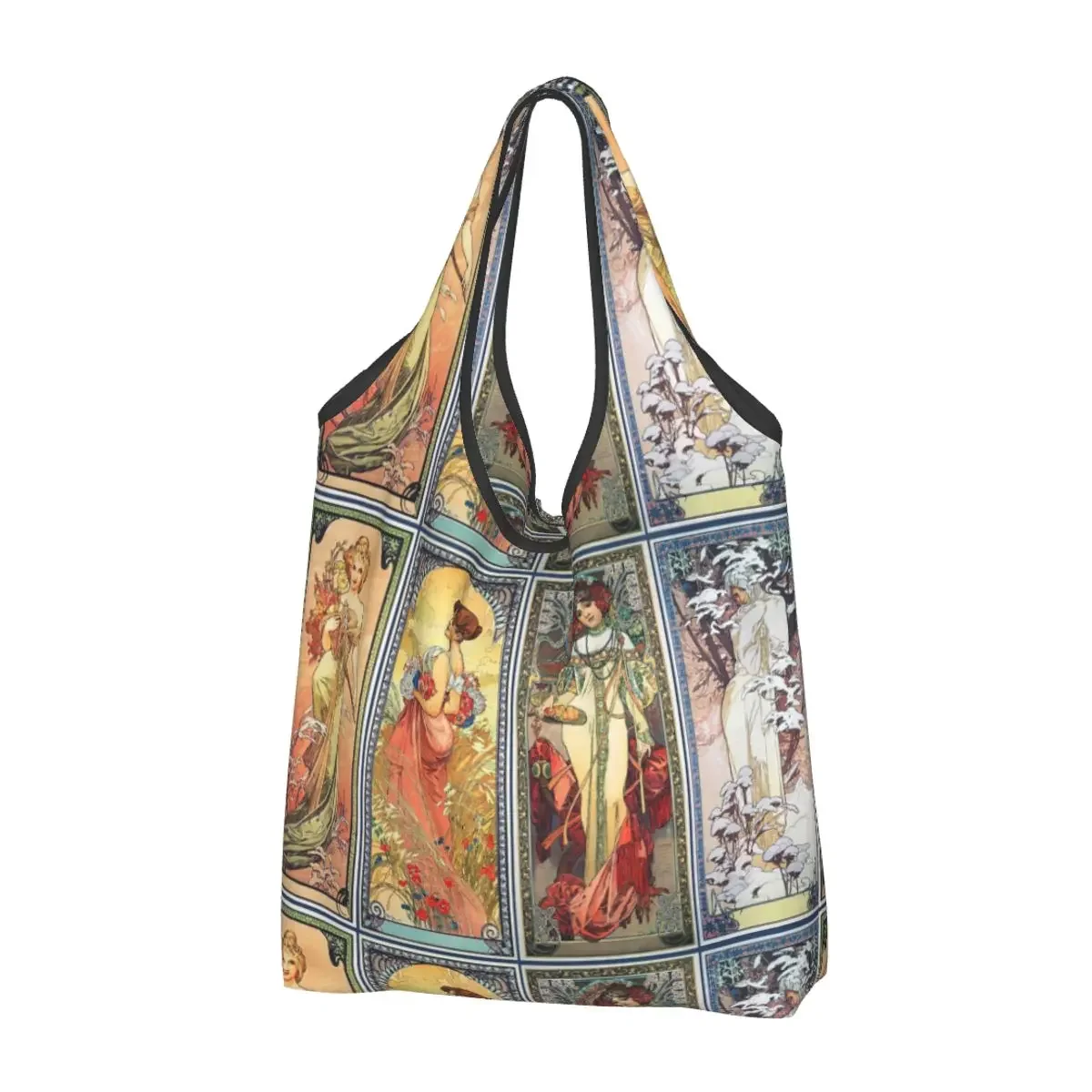 Alphonse Mucha Ablum Diary Shopping Bags Grocery Eco Bags Large Capacity Vintage Beautiful Women Recycling Bags Washable Handbag