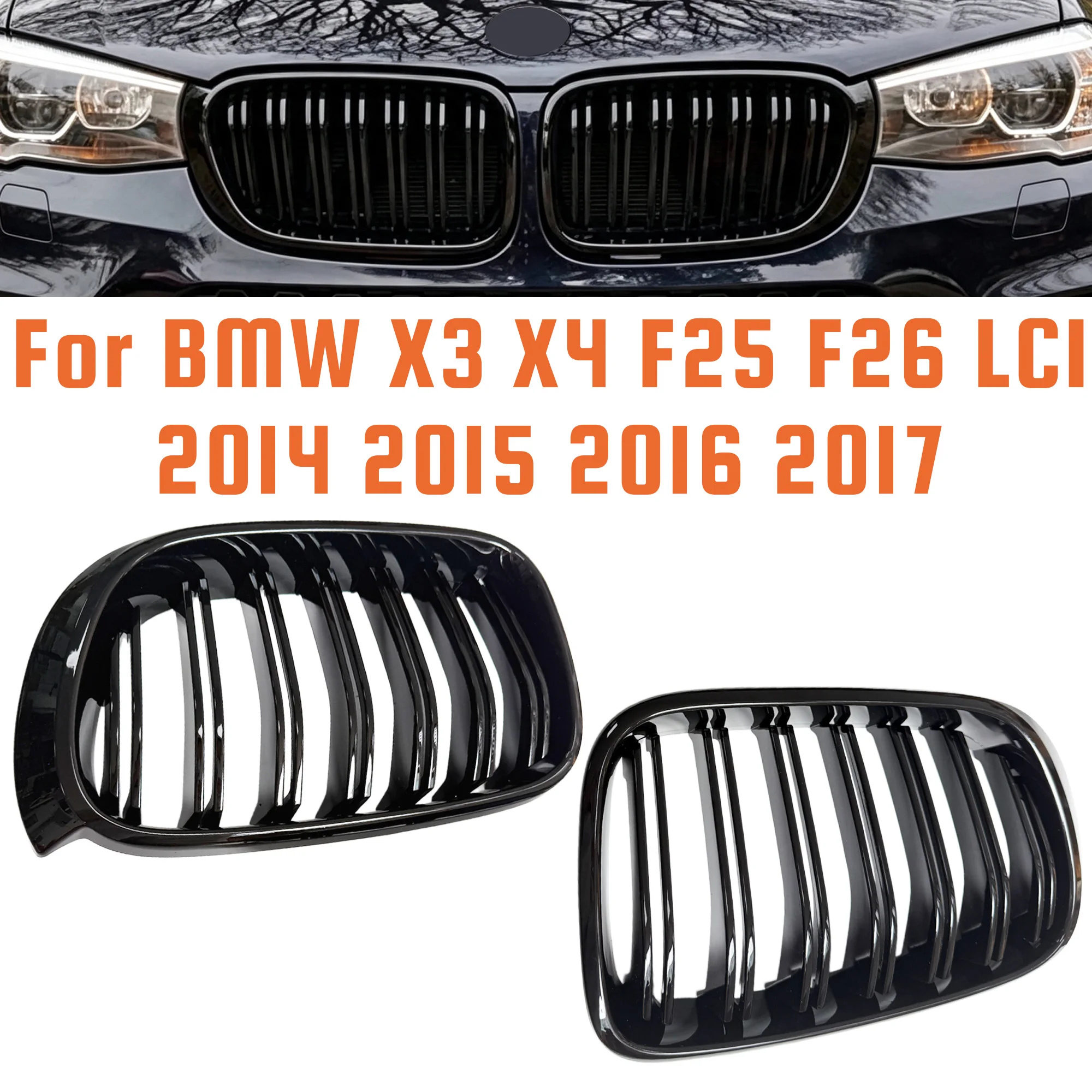 Kidney Grill For BMW X3 F25 X4 F26 SDrive20i XDrive20i XDrive28i XDrive30d XDrive35i 2014 2015 2016 2017 Dual Line Front Grille