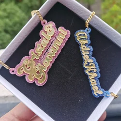 LeeChee Glitter Acrylic Custom Name Color Necklace With Personalized Acrylic Colors Pendant Cute Gift For Kids