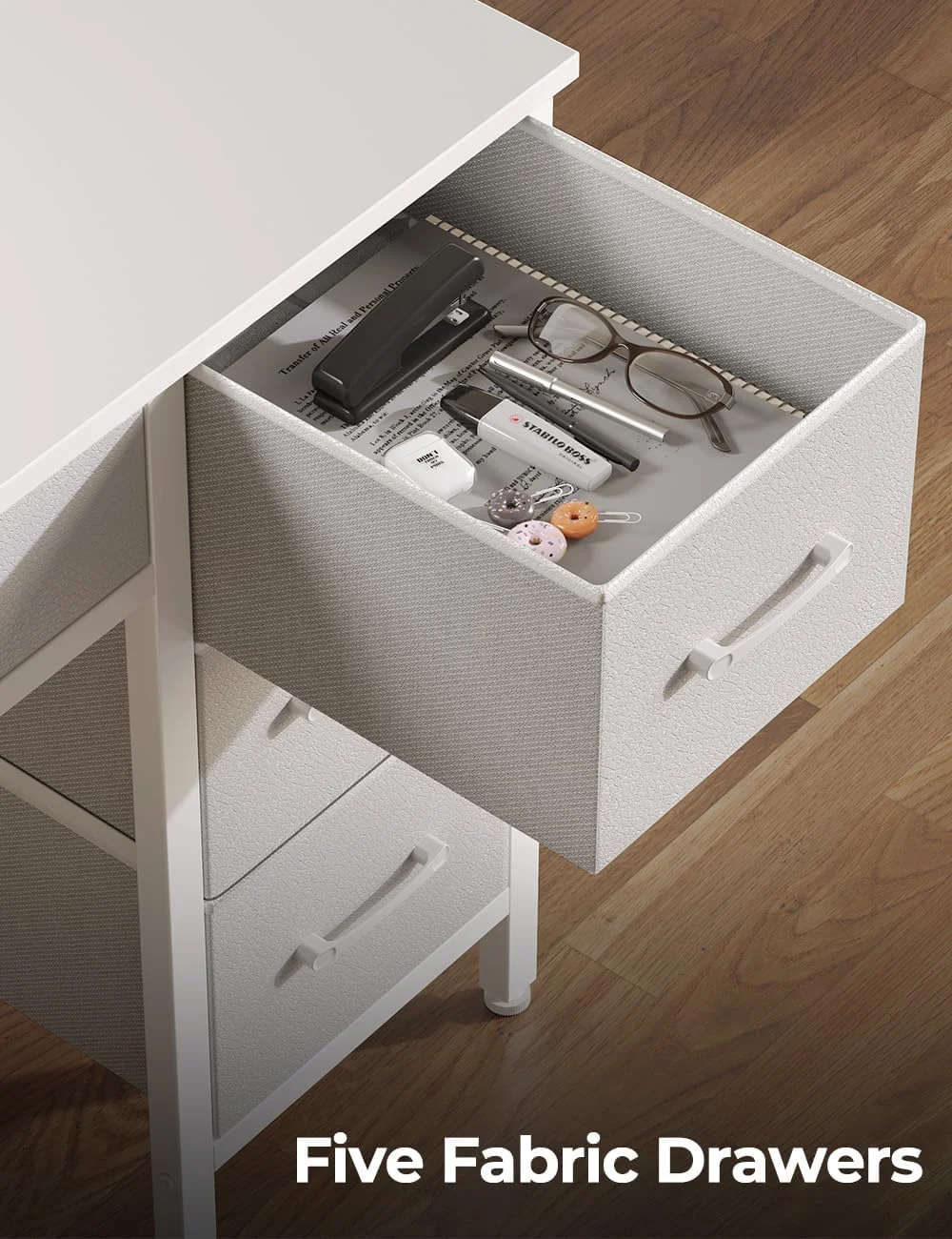 Seventable Home Office Desk, mesa do computador com Power Outlets e luz LED, 5 gavetas, 47 em