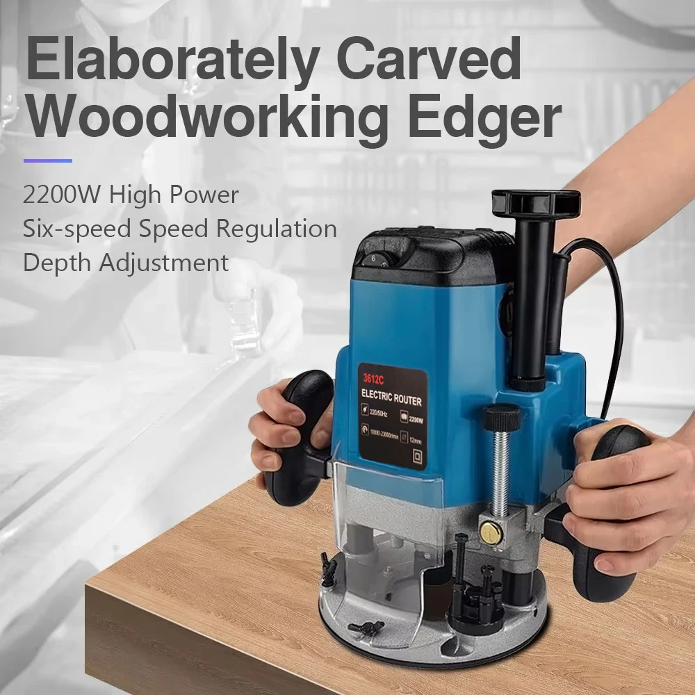 2200W Electric Router Trimmer 6 Gears Wood Milling Engraving Slotting Trimming Machine Woodworking Hand Carving Carpentry Router