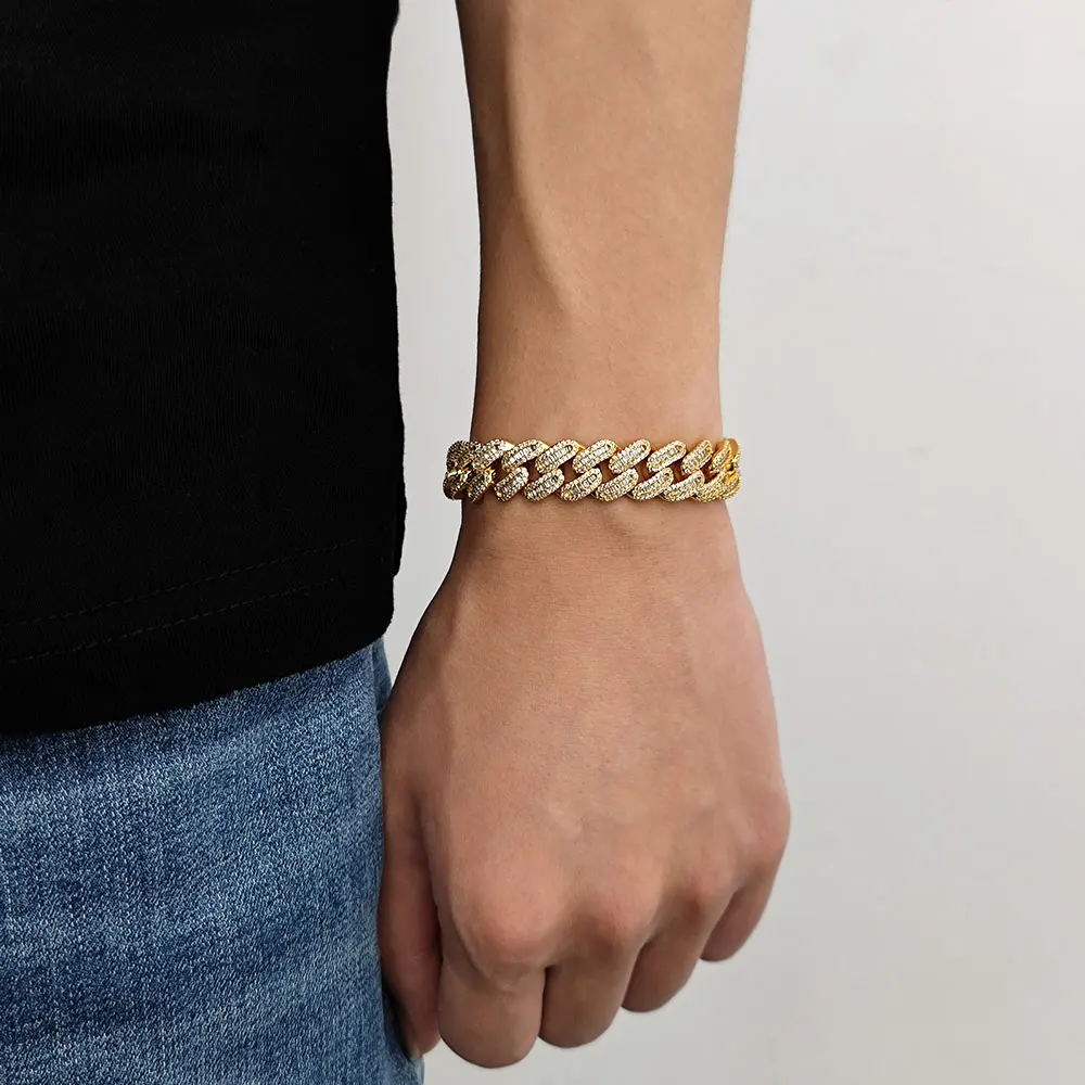 HHIOK Hip Hop Sparkling Jewelry 12mm Spring Buckle Mixed with Zircon Cuban Chain Luxury Boutique for Hair Collection