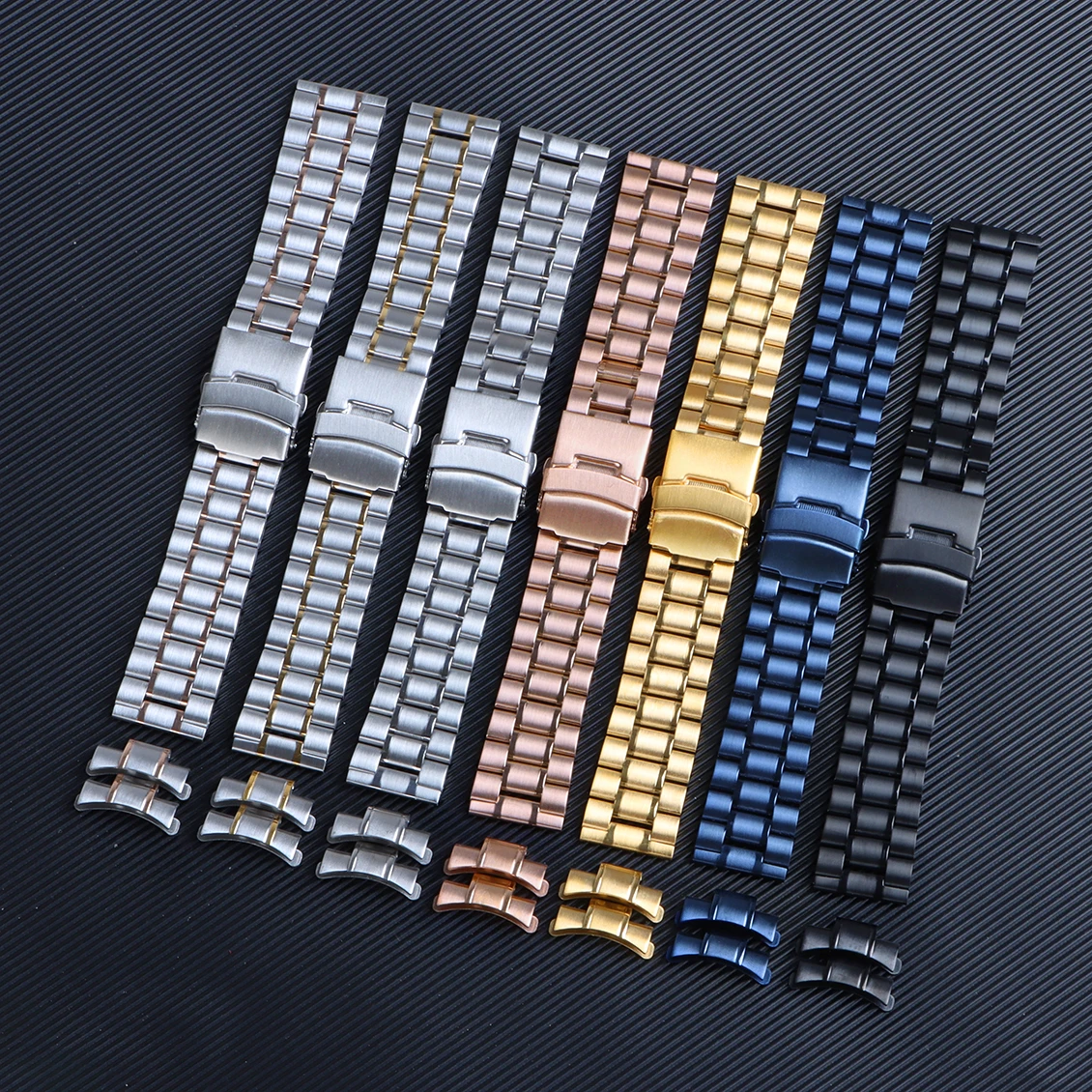 Curved End Stainless Steel Strap Metal Luxury Bracelet SKX007 Arc Watchbands 18mm 20mm 22mm 24mm Accessories