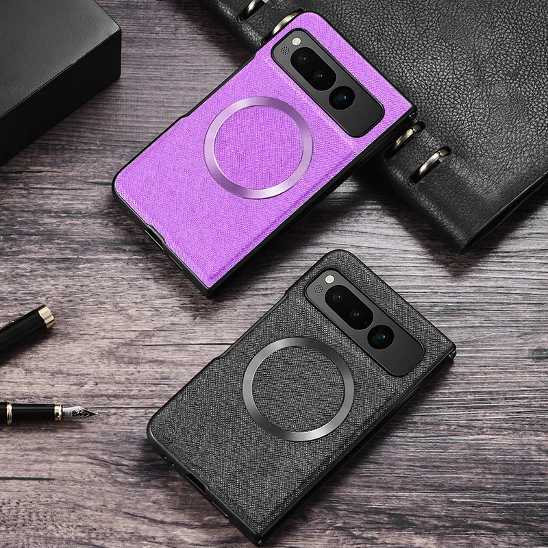 Premium PU Leather Case for Pixel Fold For Magsafe Magnetic Wireless Charging Shockproof Back Cover for Google PixelFold G9FPL