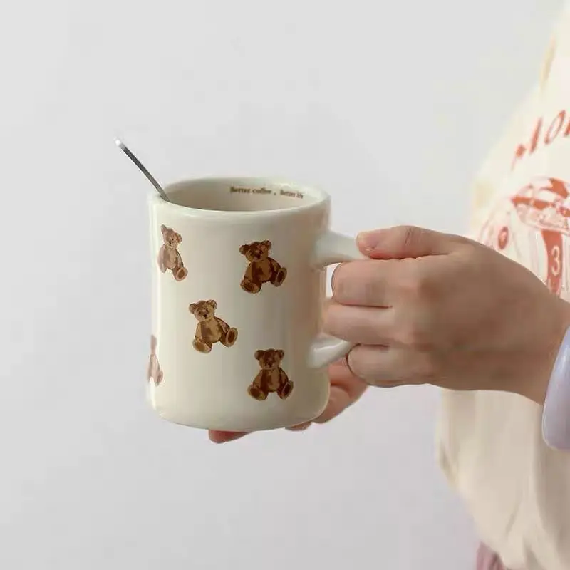 Thickened Cream White Mug Cute Bear Cartoon Ceramic Cup with Handle Milk Cup Coffee Cup Modern Simple Universal Water Cups