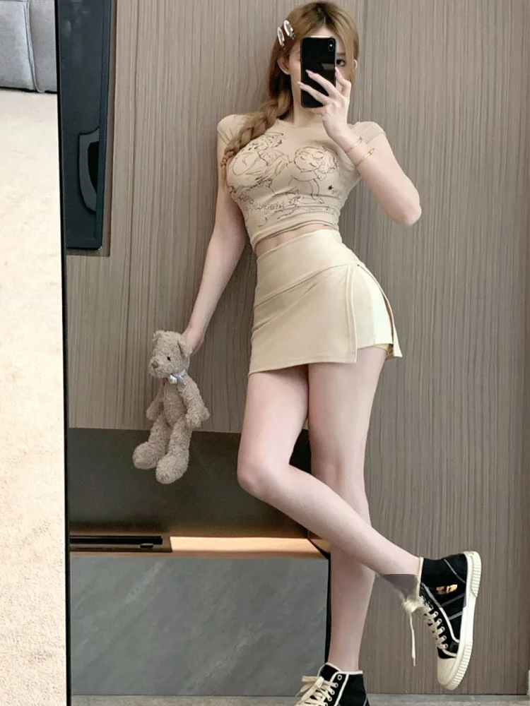 

High Waist Side Slit Slimming Spor Skirt for Women Prevent Exposure ey Anti-static Simple Sle Ci Commute Skirt