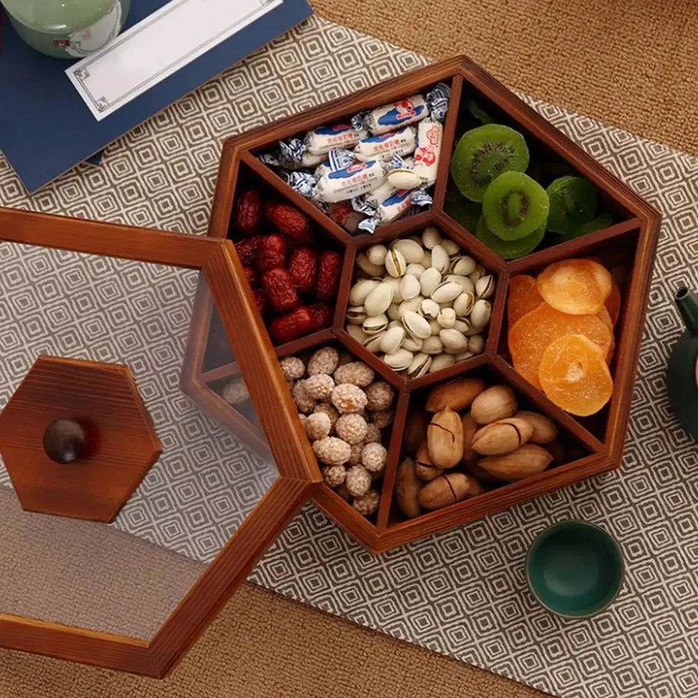 Solid Wooden Snack Box Chinese Style Multi-grid Dried Fruit Tray  Organizer Multifunctional Innovative For Living Room