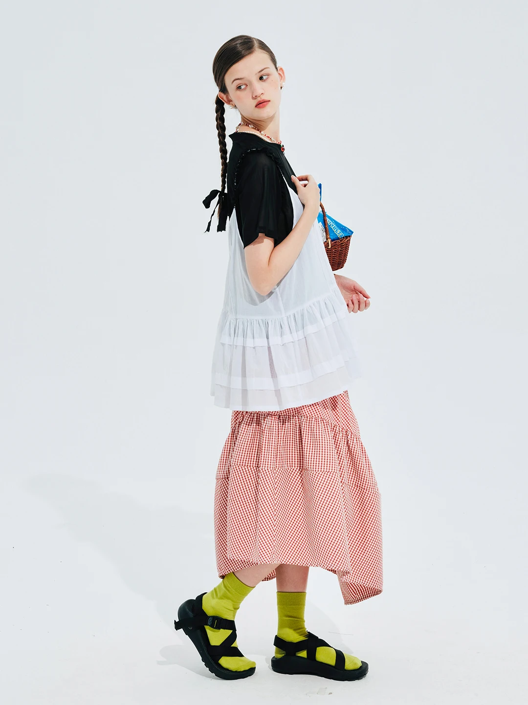 imakokoni 2024 summer new original design sweet irregular plaid skirt 244630