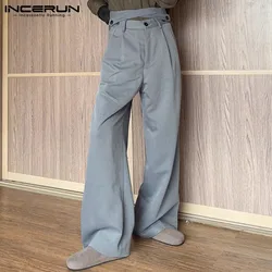 2024 Men Straight Pants Solid Color Button Joggers Korean Style Streetwear Casual Trousers Men Loose Fashion Long Pants INCERUN