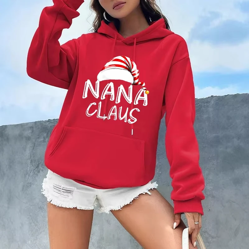 2026 Christmas Nana Claus Print Sweatshirts Casual Autum Winter Hoodies Vintage Graphic Hoody Pullovers Women's 90s Y2k Clothing