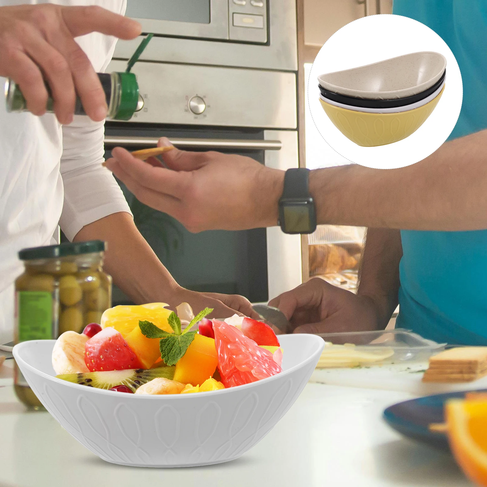 

4 Pcs Fruit Salad Kids Household Cereal Breakfast PP Large Serving Bowls Reusable Food Bowls Soup Easy Clean Safe