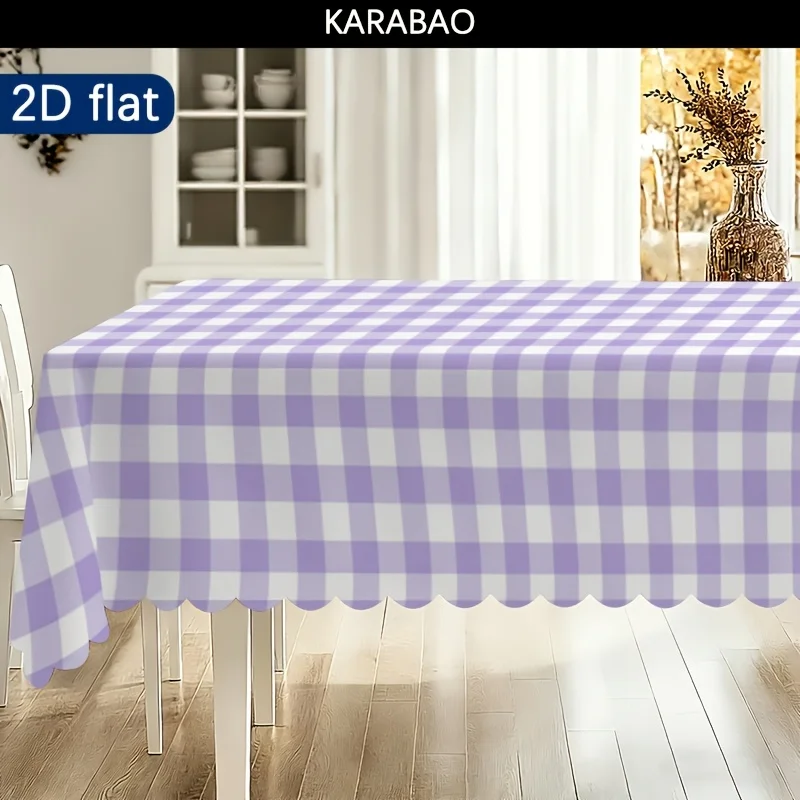 One light purple checked tablecloth, with a fresh and simple style, suitable for outdoor use.