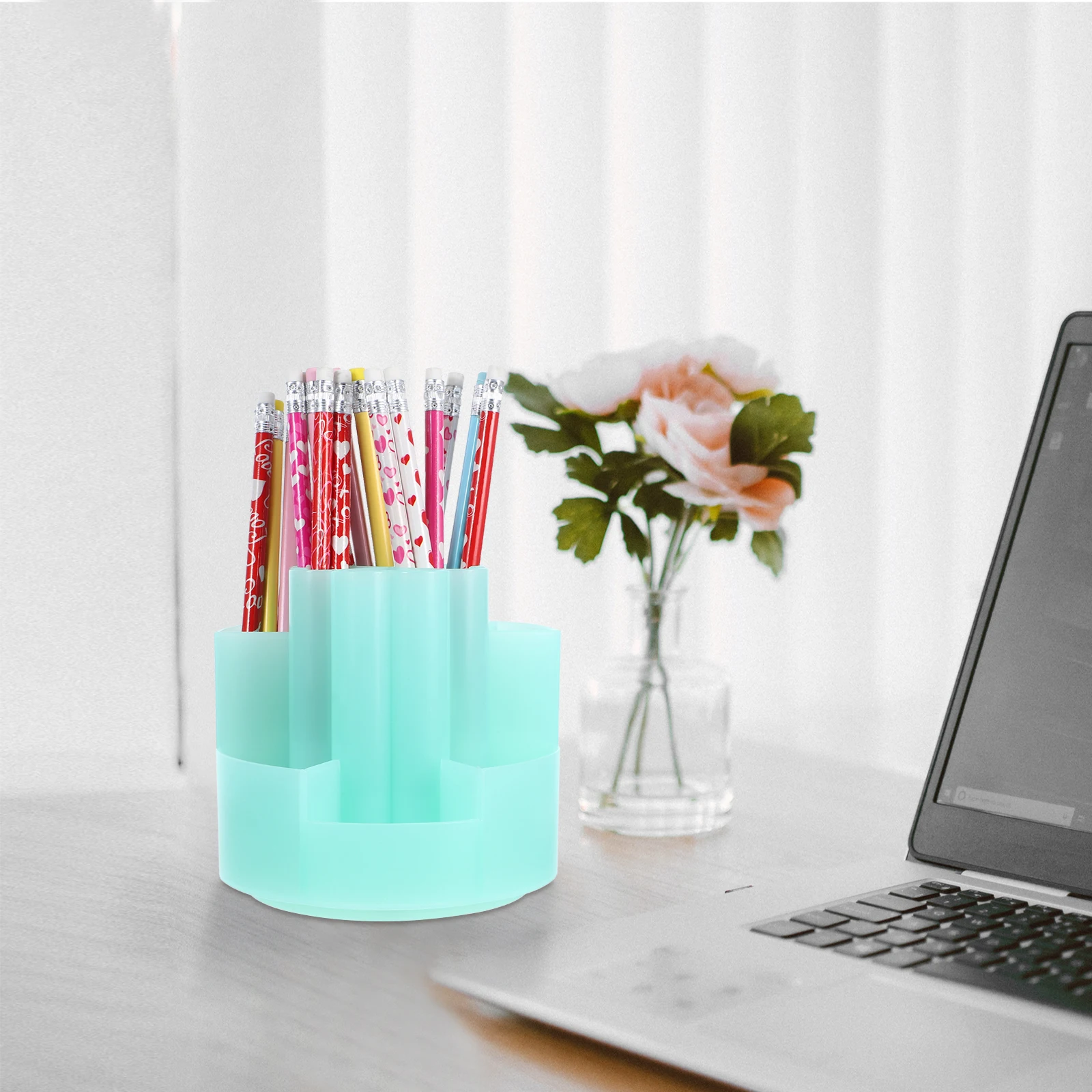 

7 Compartments 360 Rotating Desk Organizer Pencil Holder Black Spinning Storage For Office School Home Desktop Accessories