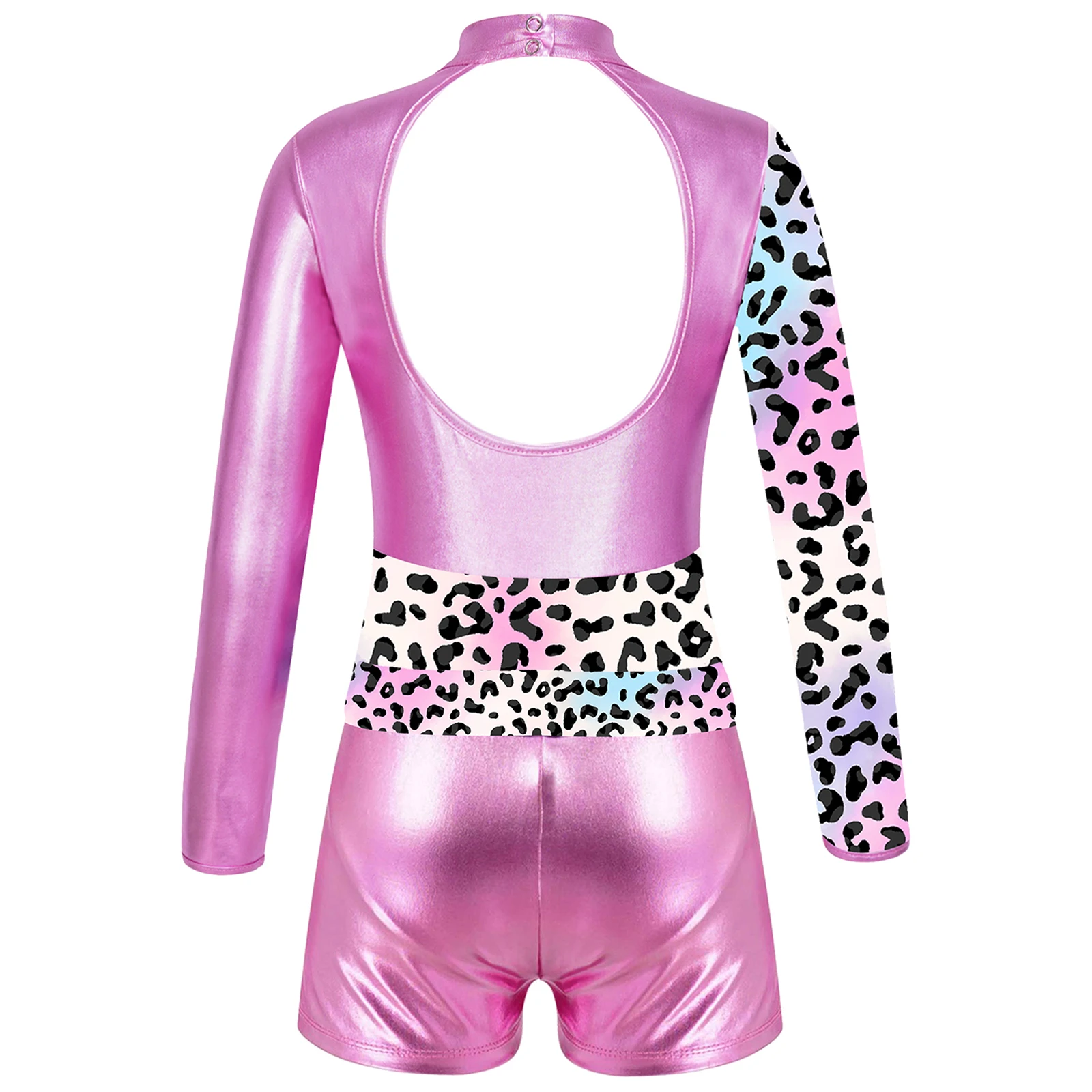 Kids Girls Ballet Dance Gymnastic Leotard Long Sleeve Print Bodysuit with Shorts for Skating Stage Performace Sports Swimwear