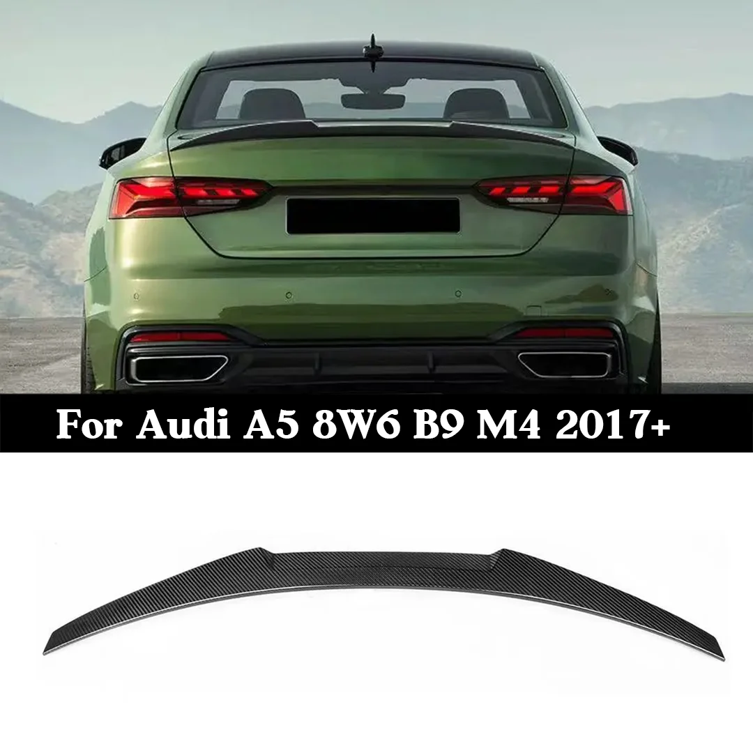 

For Audi A5 8W6 B9 2018-IN M4 Style Dry Carbon Fiber Rear Trunk Spoiler Wing, High Gloss Lip