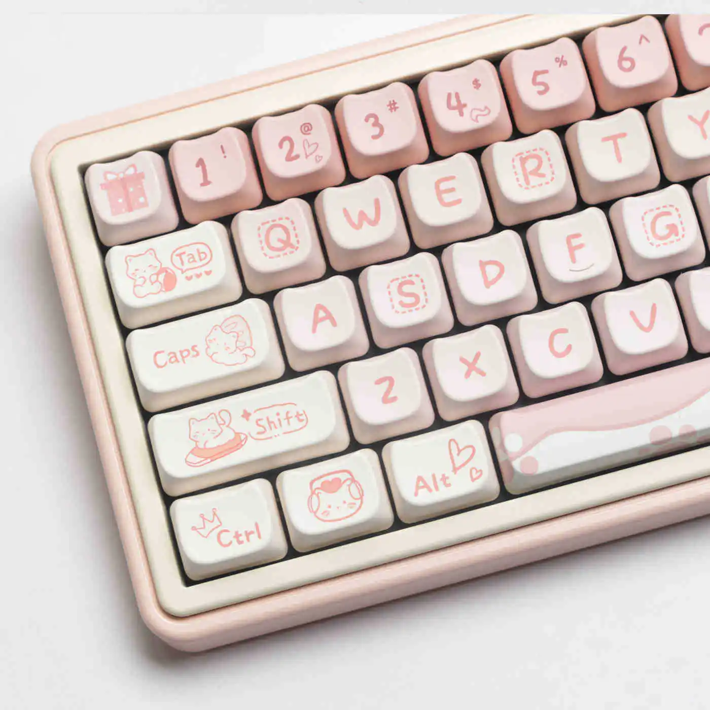 

Pink MAO Cat Profile Keycaps 134 Keys PBT Heat Sublimation Keyboard Keycap for 61/64/68/84/87/100/104/108 MX Mechanical Keyboard