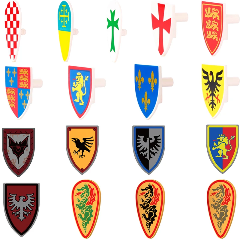WW2 Military Weapon Printed Shield Series Building Blocks Army Soldier Knight Lion Black Eagle Bat Fiery Dragon Bricks Toy Gifts