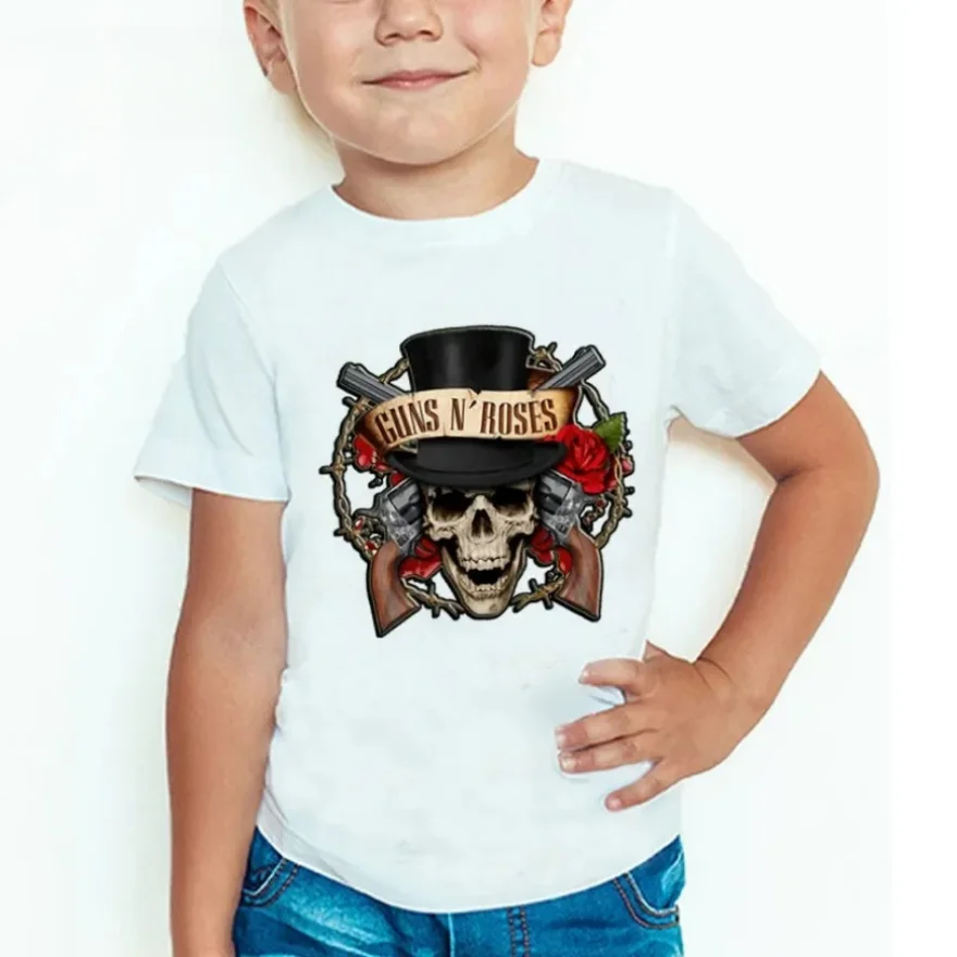 Child Kids T Shirt Rock Band Gun N Roses Children\'s T Shirt Boys and Girls Kpop Music Short Sleeve Tops Kids Casual Clothes Tees