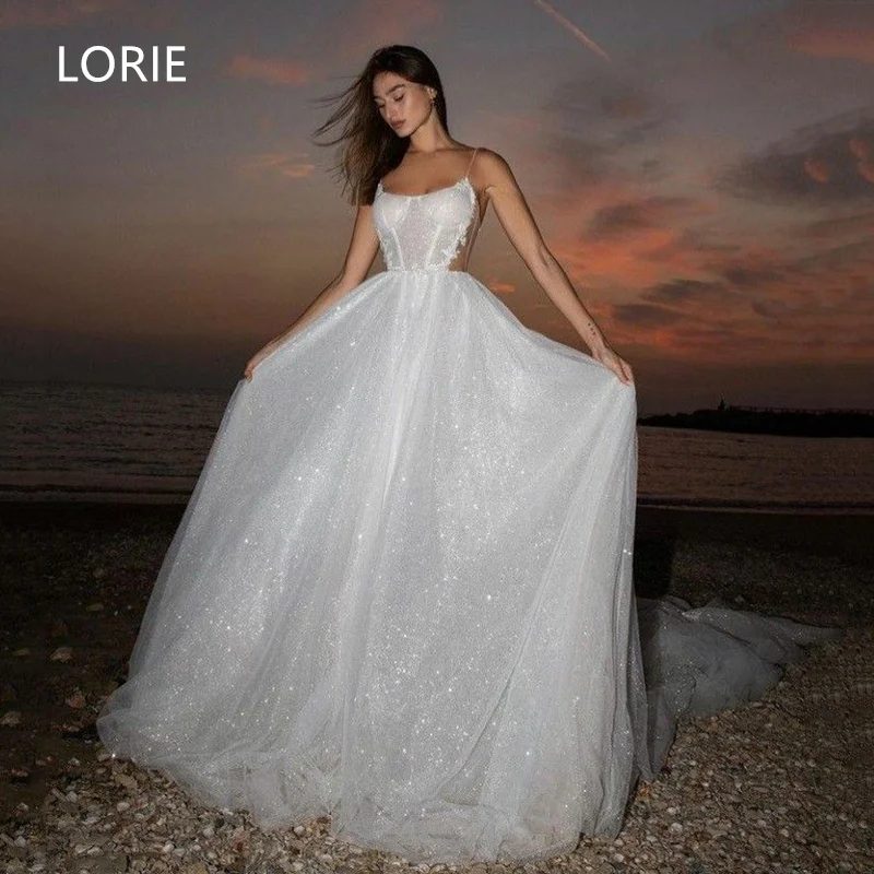 

LORIE Shiny A-line Spaghetti Strapless Wedding Dresses Backless Sleeveless Bridal Gown Sexy Wedding Gowns Customized 2025