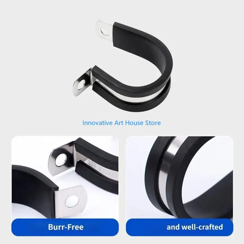 E1PC R Shaped Pipe Mount Clamp with Rubber Contact Area Quick Installs for Plumbing