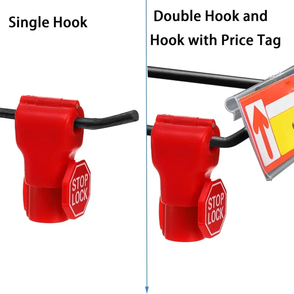 100 шт., замки с крючками, 6 мм, пластиковый магнит, безопасный красный стоп-замок, противоугонный крючок для перфорированной доски для розничного магазина, торговый центр
