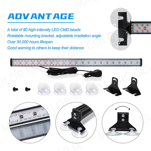 Imagen 2 del producto Luces LED estroboscópicas de policía para parrilla de emergencia automática, lámpara de advertencia, barra de parabrisas de 80 led, linterna para consejo de tráfico, accesorios para coche