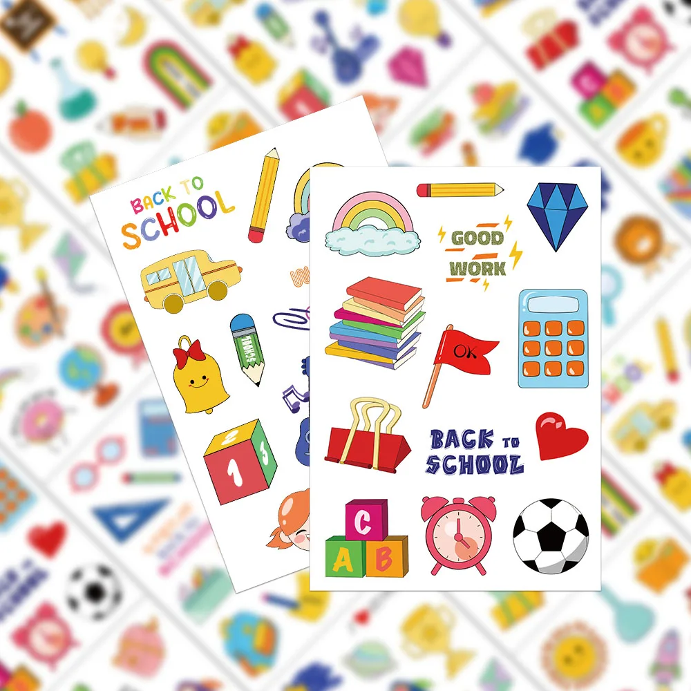 8枚のクリエイティブな新学期シーズン報酬ステッカー、アカウントデコレーション、DIY電話ケース、ウォーターカップ、防水ステッカー