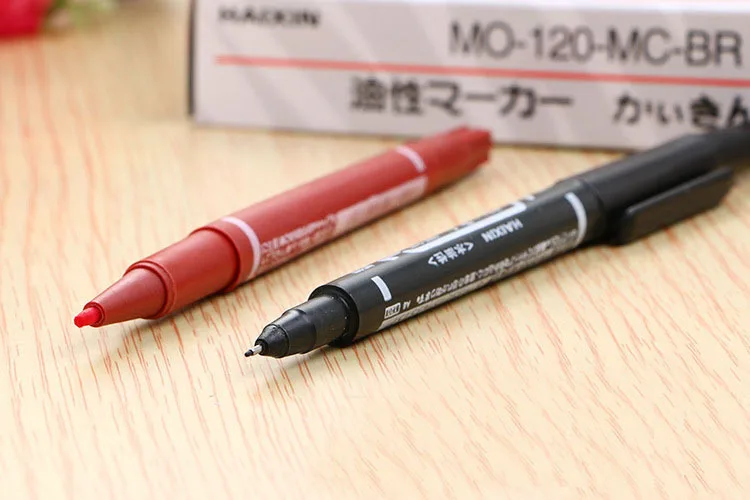 10 Stück Twin-Tip-Ölmarker in Schwarz/Blau/Rot, 0,5/1 mm, doppelköpfiger Permanent-Kunstmarker, Schreibwaren, Schul- und Bürobedarf – Detail 5