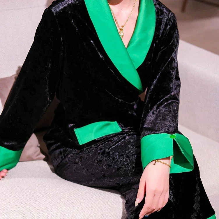 

Новый лоскутный комплект из 2 предметов, одежда для сна, брючный костюм, бархатные женские пижамы, одежда для дома, осенне-зимняя модная велюровая домашняя одежда, пижамное белье