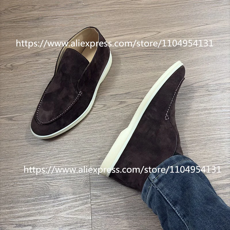 

Coffee Loafers Casual Boots Men's Shoes All Real Leather Walking Women's Shoes Ankle Boot Cowhide Suede Large Size High-quality