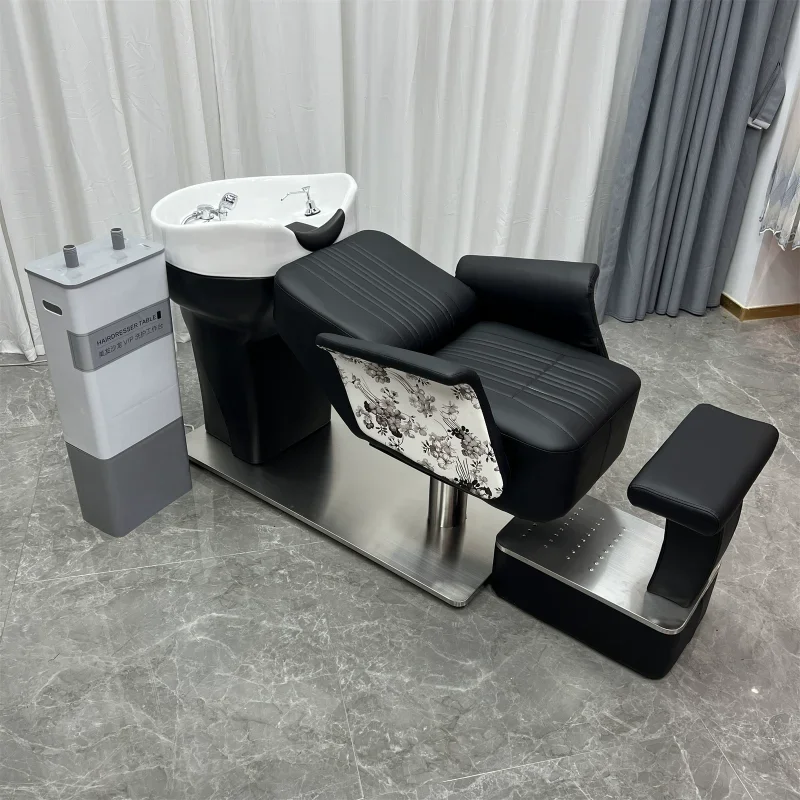 Massage Customization Shampoo Chairs Barber Shop Stainless Steel Half Lying Shampoo Chairs Massageador Salon Furniture QF50SC