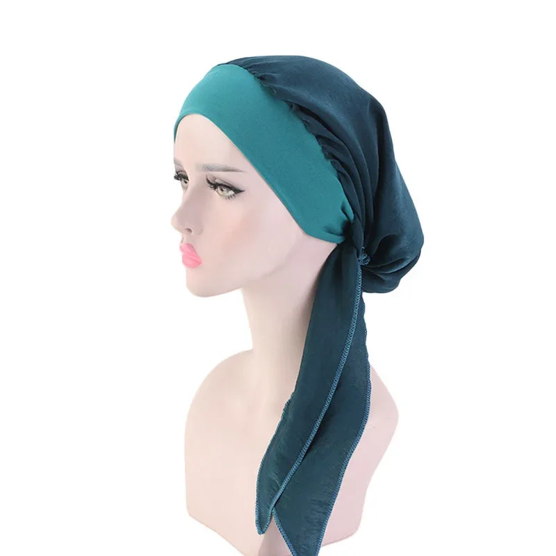 Moslim Vrouwen Haaruitval Kanker Chemo Cap Tulband Beanie Islamitische Hoofd Wrap Lange Staart Ruche Pre-Gebonden Bandana Tichel hoofddeksels